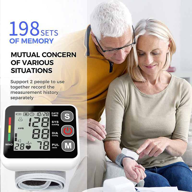 ZIQING Wrist Blood Pressure Monitor -Bp Monitor, Automatic Blood Pressure Cuff 13.5-19.5 cm, High Accuracy, Backlit LCD Screen - 2 * 99 Sets of Memory for Home/Travel/Office Use