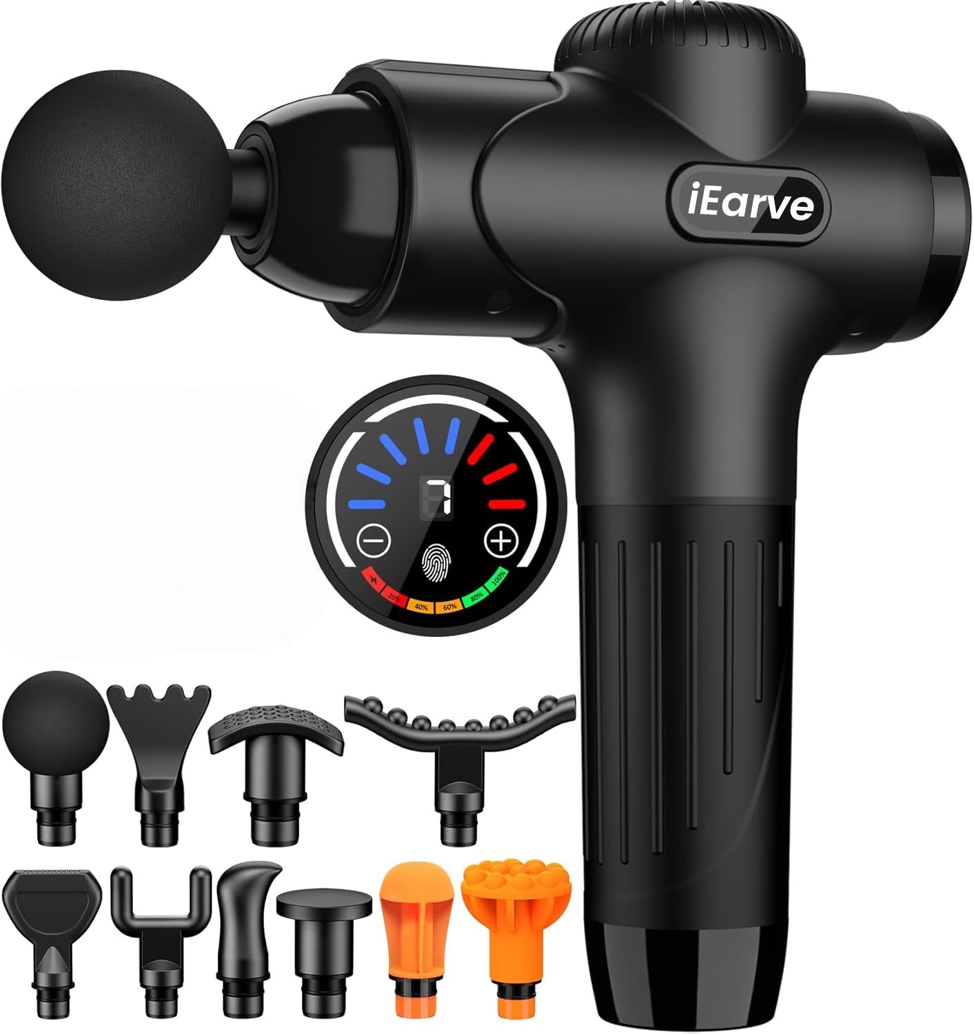 Massage Gun Deep Tissue, Percussion Massage Gun with 10 Replacement Heads, Super Quiet Portable Electric Massager for Athletes, Relax, Black