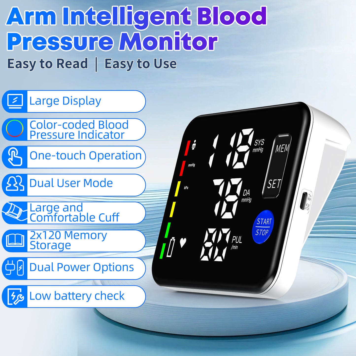 Guaever Blood Pressure Monitor Rechargeable Upper Arm Blood Pressure Monitors for Home Use Large Screen Bp Machine with 8.7"-16.5" Bp Cuff, 2x120 Memory, Voice Broadcast Bp Monitor (Black)
