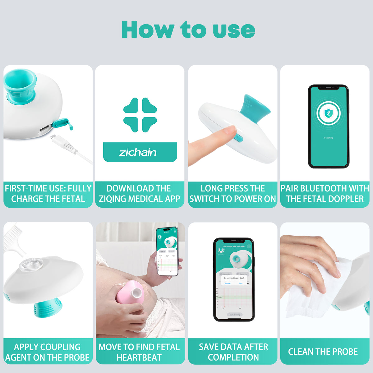 Ultrasonic fetal heart monitor, for monitoring fetal heart rate during pregnancy, fetal heart detector, for detecting and listening to fetal heartbeat
