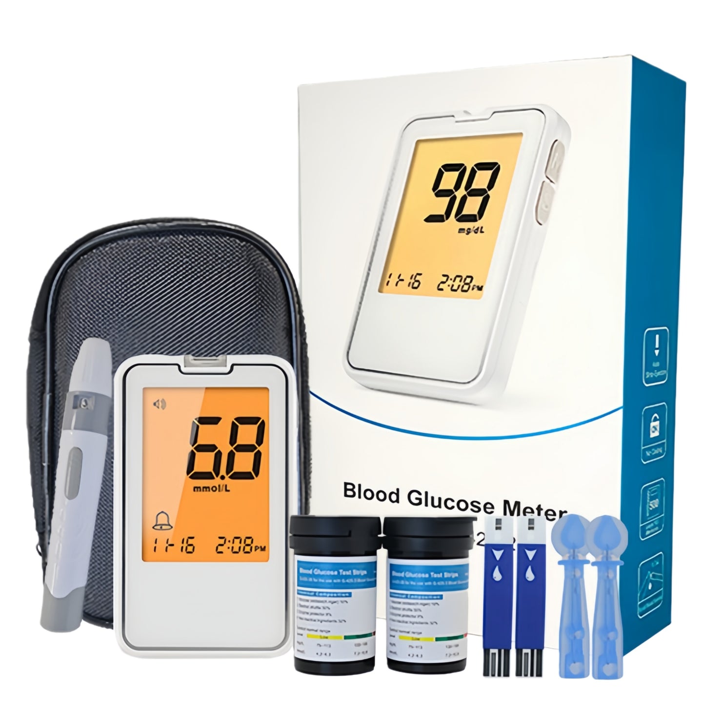Double love Blood Glucose Monitor Kit, Blood Sugar Testing kit with Blood Sugar Test Strips, Lancets, 1 Blood Glucose Meter, 1 Lancing Device, No Coding Required, Meter Glucometer Kit for Diabetes Testing for Home/Travel Use