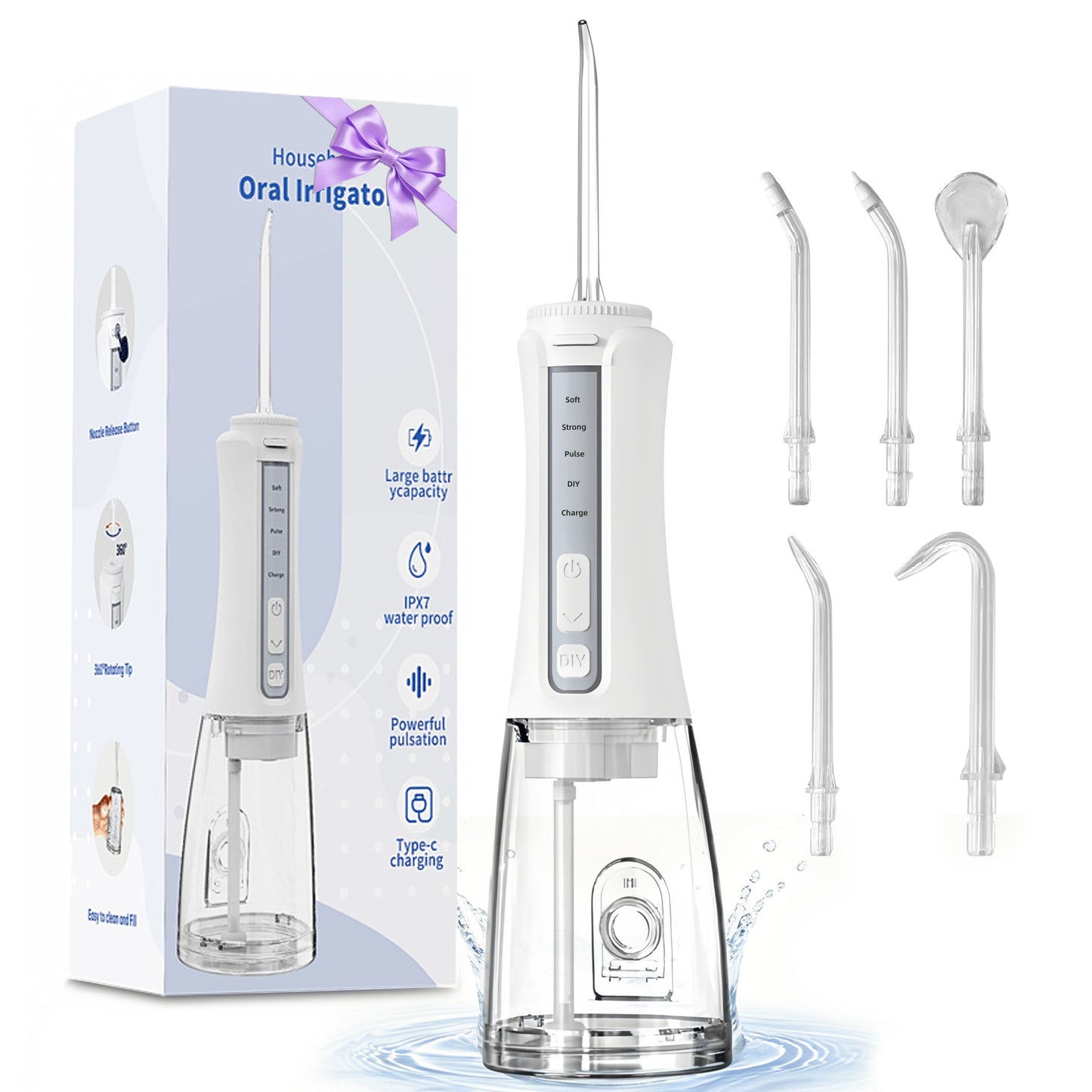 Double love Cordless Water Flosser Dental Teeth Cleaner  IPX7 Waterproof Portable Rechargeable Water Flosser Dental Oral Irrigator for Home and Travel