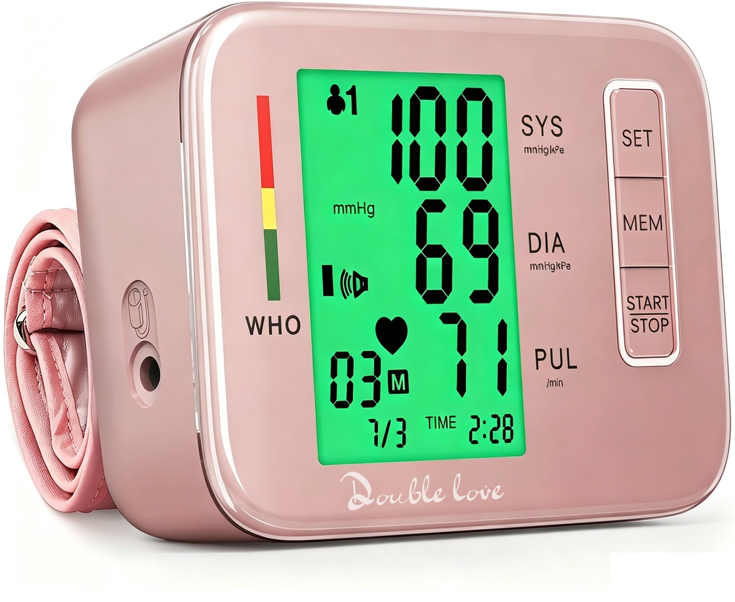 Double love Blood Pressure Monitor,Pink Blood Pressure Machine Bp Cuff Automatic Upper Arm with 8.7”-16.5 inches