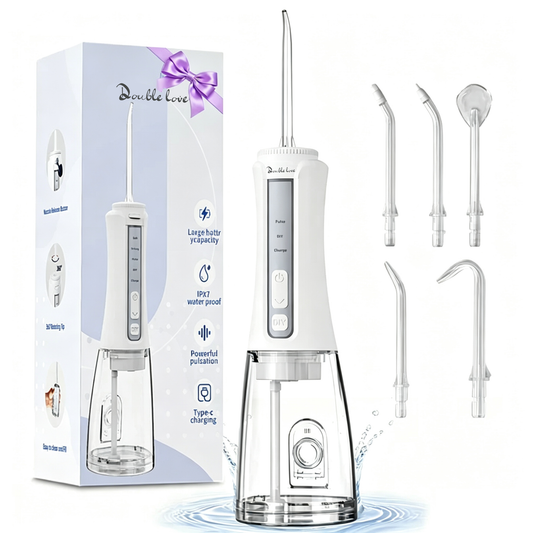 Double love Cordless Water Flosser Dental Teeth Cleaner  IPX7 Waterproof Portable Rechargeable Water Flosser Dental Oral Irrigator for Home and Travel