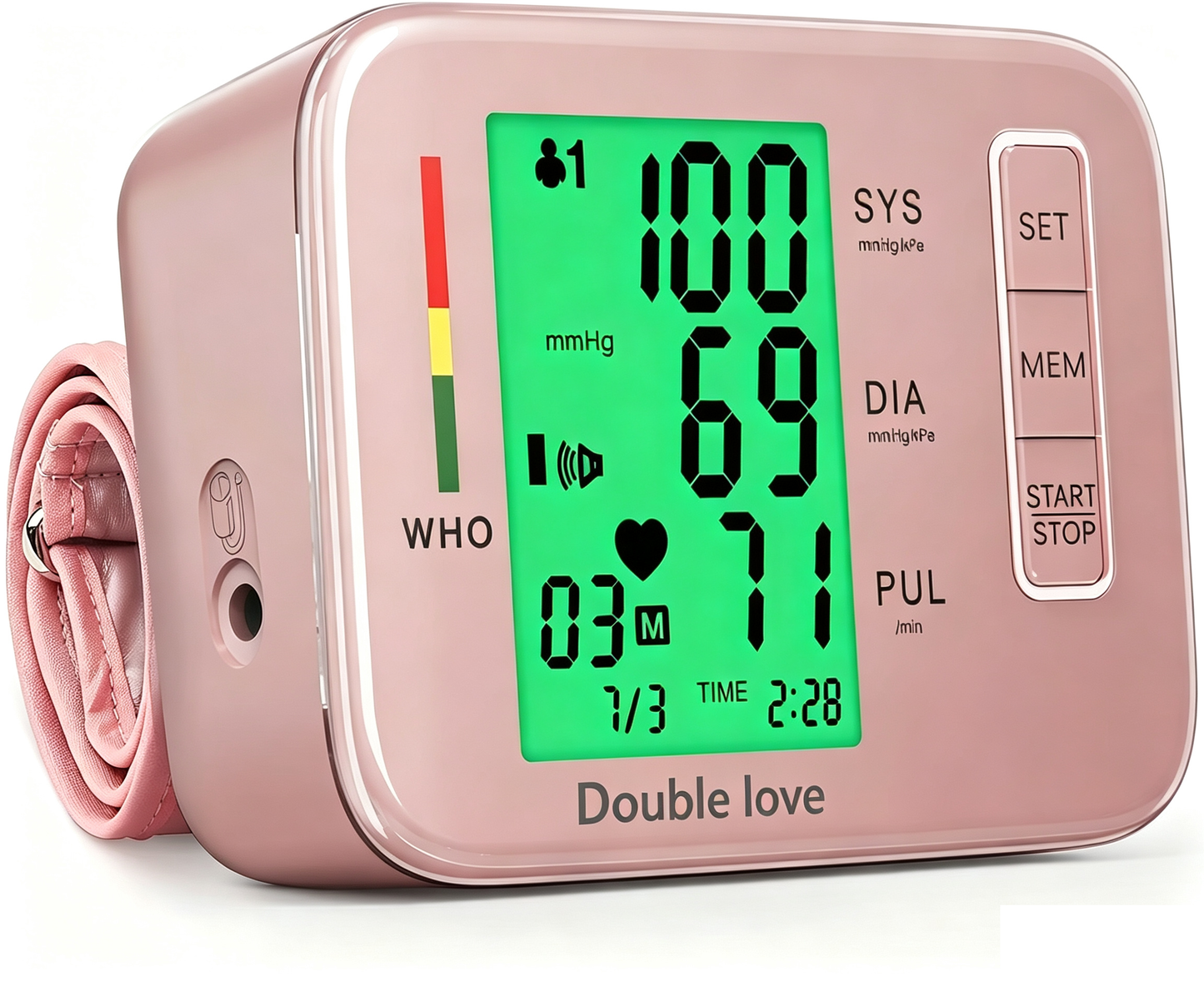 Double love Blood Pressure Monitor,Pink Blood Pressure Machine Bp Cuff Automatic Upper Arm with 8.7”-16.5 inches