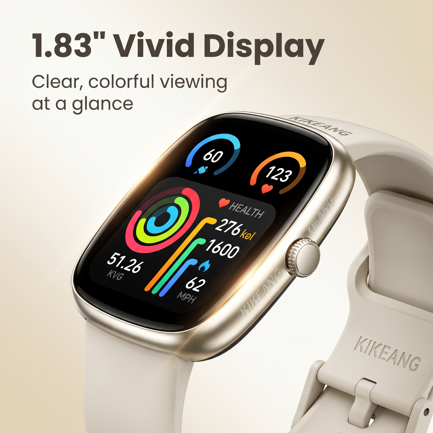 KIKEANG Smart Watch for Women Men, Sports Modes Smartwatch with 1.83" HD Touchscreen, Bluetooth Calling & Music Control Fitness Watch, IP67 Waterproof, Multi-Sport Modes Pedometer for iPhone/Android