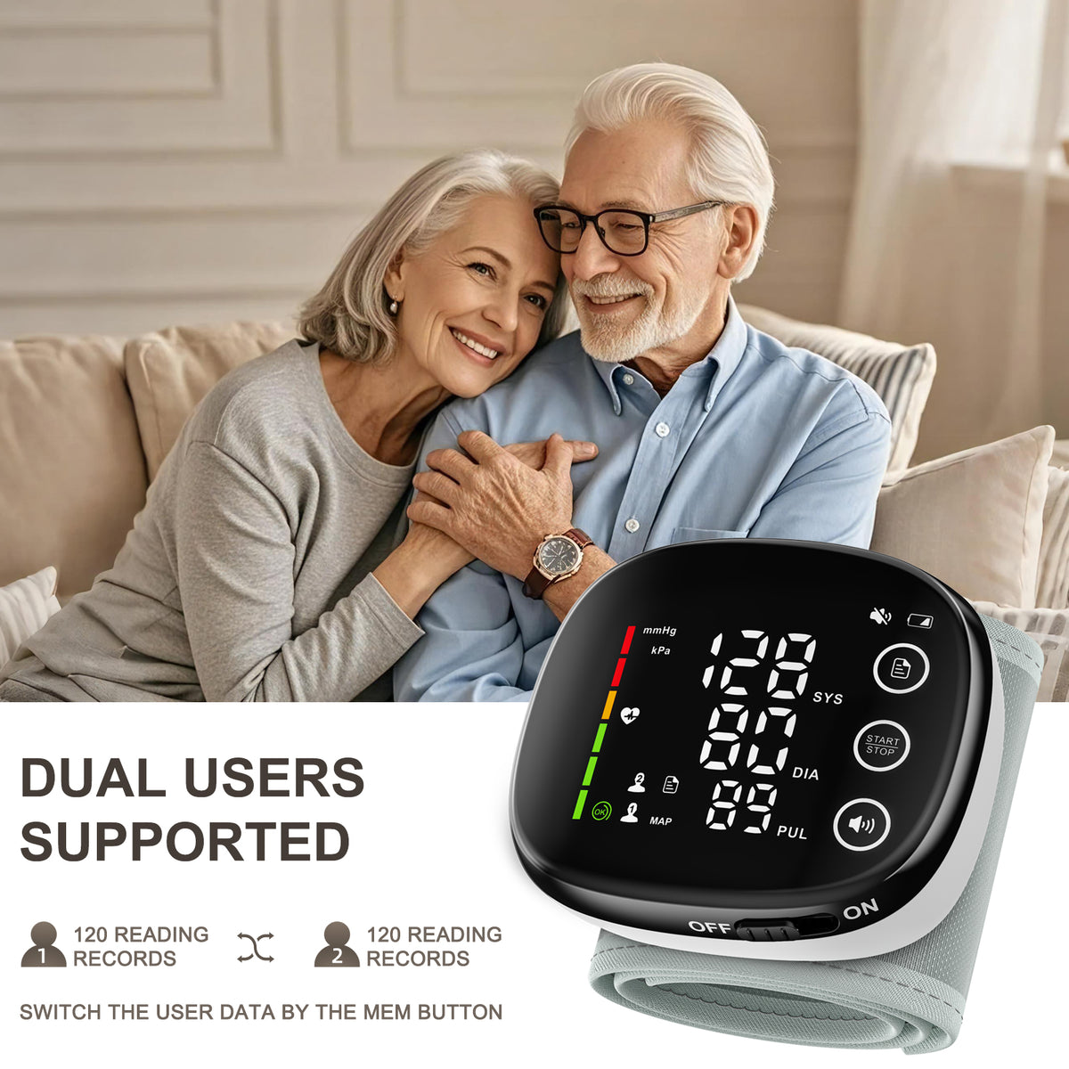 Wrist Blood Pressure Monitor Led Display, Touch Screen Wrist Blood Pressure Cuff 120x2 Reading Memory Wrist Bp Monitor with Carrying Case Health Monitoring