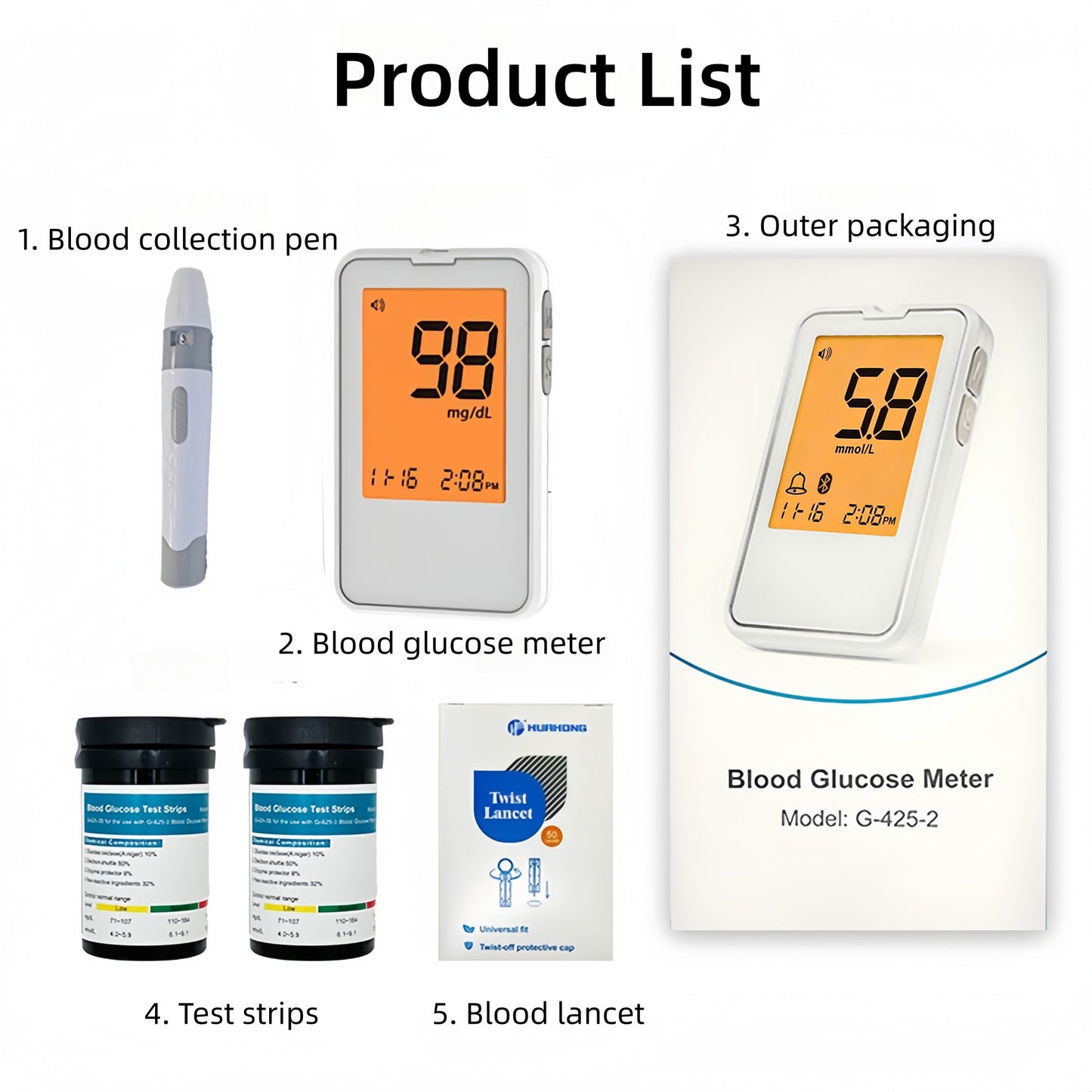 Double love Blood Glucose Monitor Kit, Blood Sugar Testing kit with Blood Sugar Test Strips, Lancets, 1 Blood Glucose Meter, 1 Lancing Device, No Coding Required, Meter Glucometer Kit for Diabetes Testing for Home/Travel Use