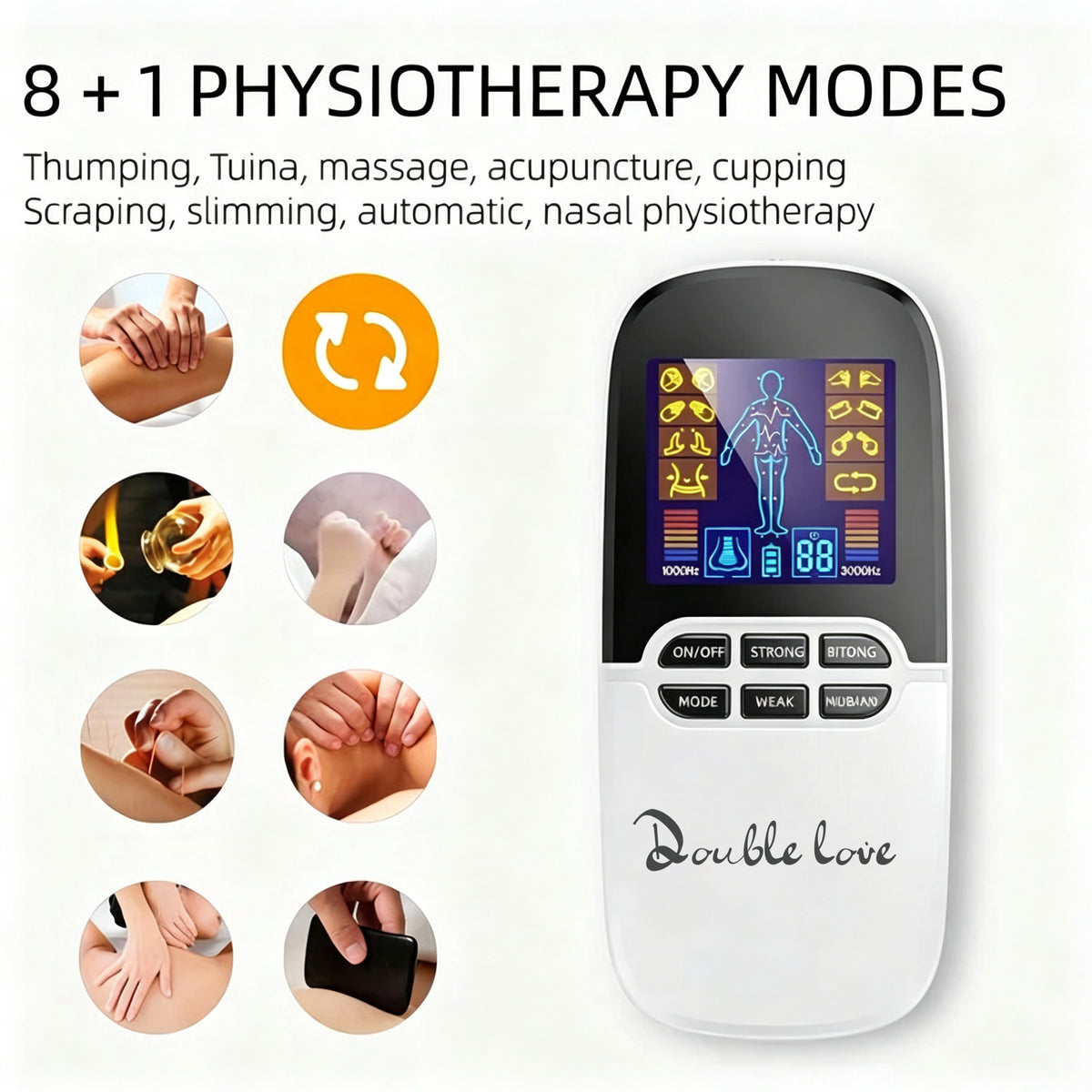 Double love Portable Electric Pulse Massager with Reusable Electrode Pads