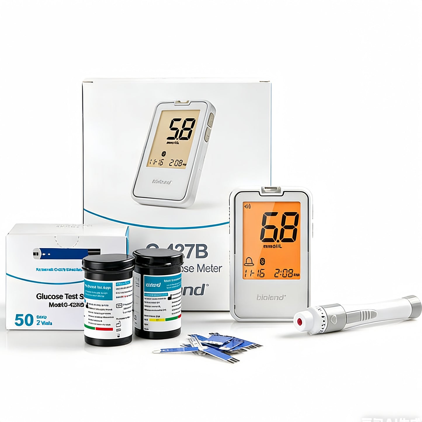 Double love Blood Glucose Monitor Kit, Blood Sugar Testing kit with Blood Sugar Test Strips, Lancets, 1 Blood Glucose Meter, 1 Lancing Device, No Coding Required, Meter Glucometer Kit for Diabetes Testing for Home/Travel Use