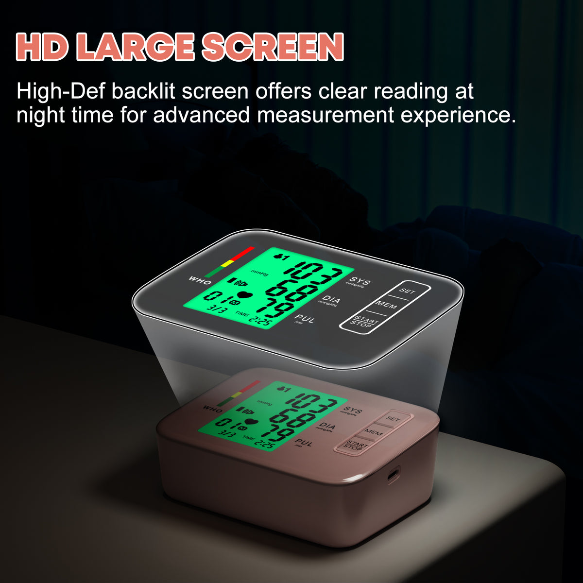 Tensiómetro Ziqing, color rosa, pantalla LCD retroiluminada a color, fácil de usar, aprobado por la FDA.