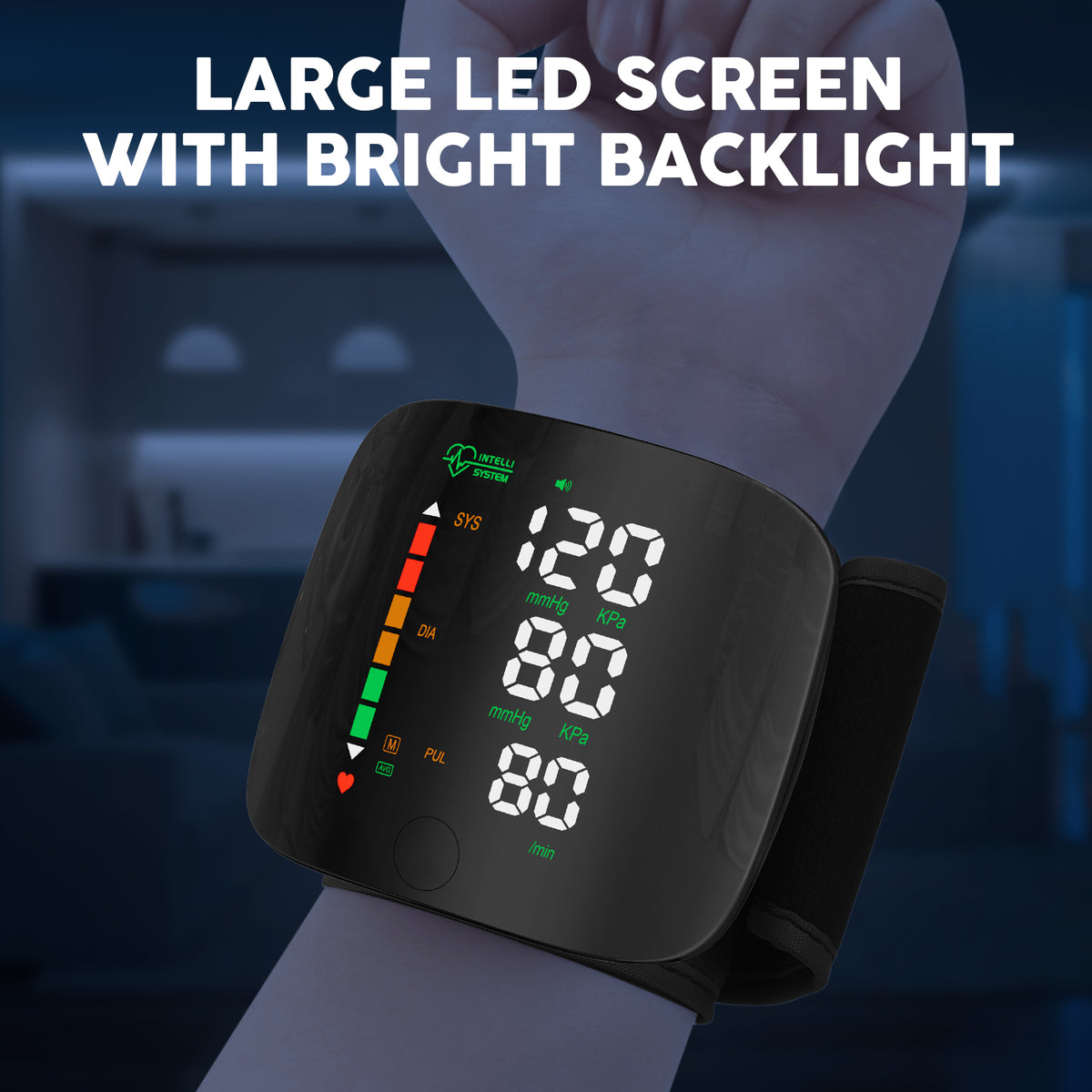 Tensiómetro de muñeca con pantalla LED y pantalla táctil, memoria de lectura de 99x2, con estuche de transporte (negro)