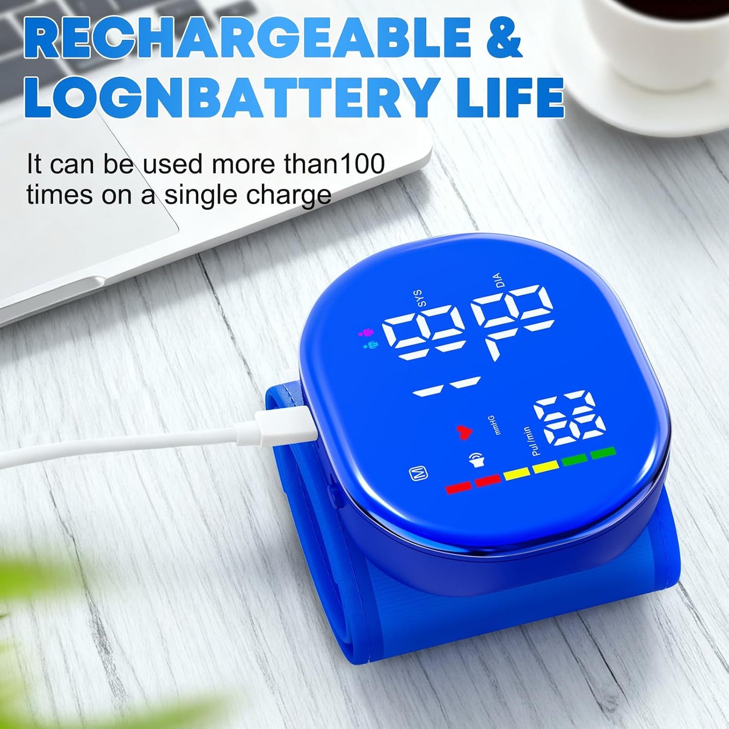Wrist Blood Pressure Monitor, Rechargeable, FDA Cleared, Blue | Clinically Accurate, LED Display, 5.3-7.7" Adjustable Wrist Cuff, 2x120 Memory, One-Button, Voice Broadcast, Storage Case