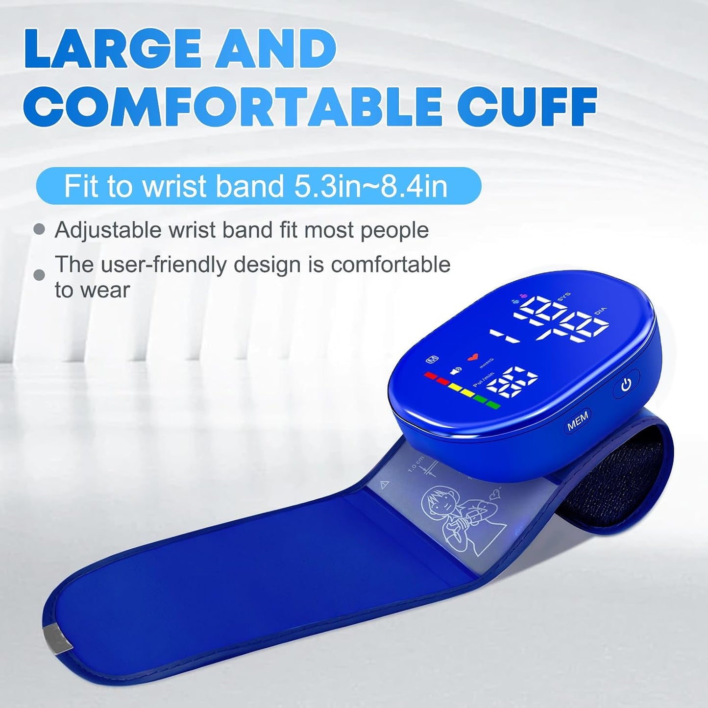 Wrist Blood Pressure Monitor, Rechargeable, FDA Cleared, Blue | Clinically Accurate, LED Display, 5.3-7.7" Adjustable Wrist Cuff, 2x120 Memory, One-Button, Voice Broadcast, Storage Case