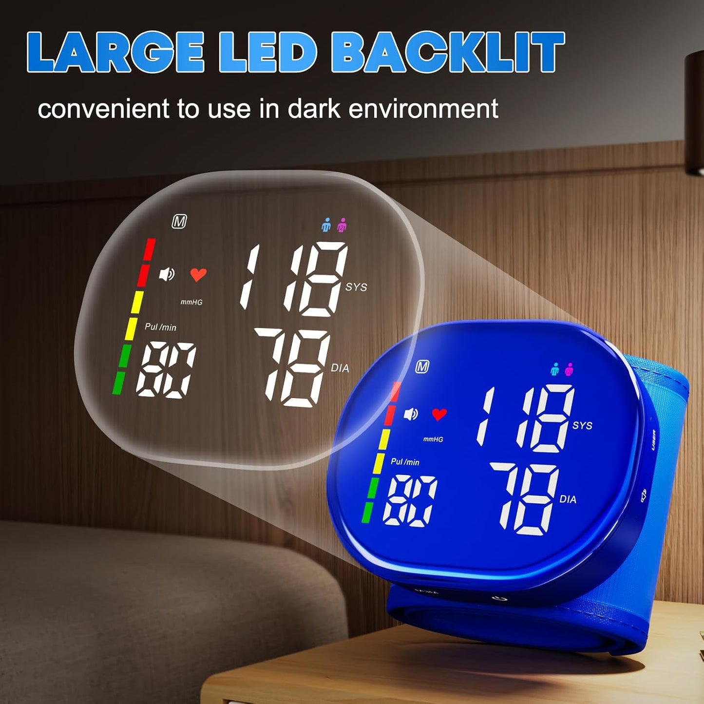 Wrist Blood Pressure Monitor, Rechargeable, FDA Cleared, Blue | Clinically Accurate, LED Display, 5.3-7.7" Adjustable Wrist Cuff, 2x120 Memory, One-Button, Voice Broadcast, Storage Case