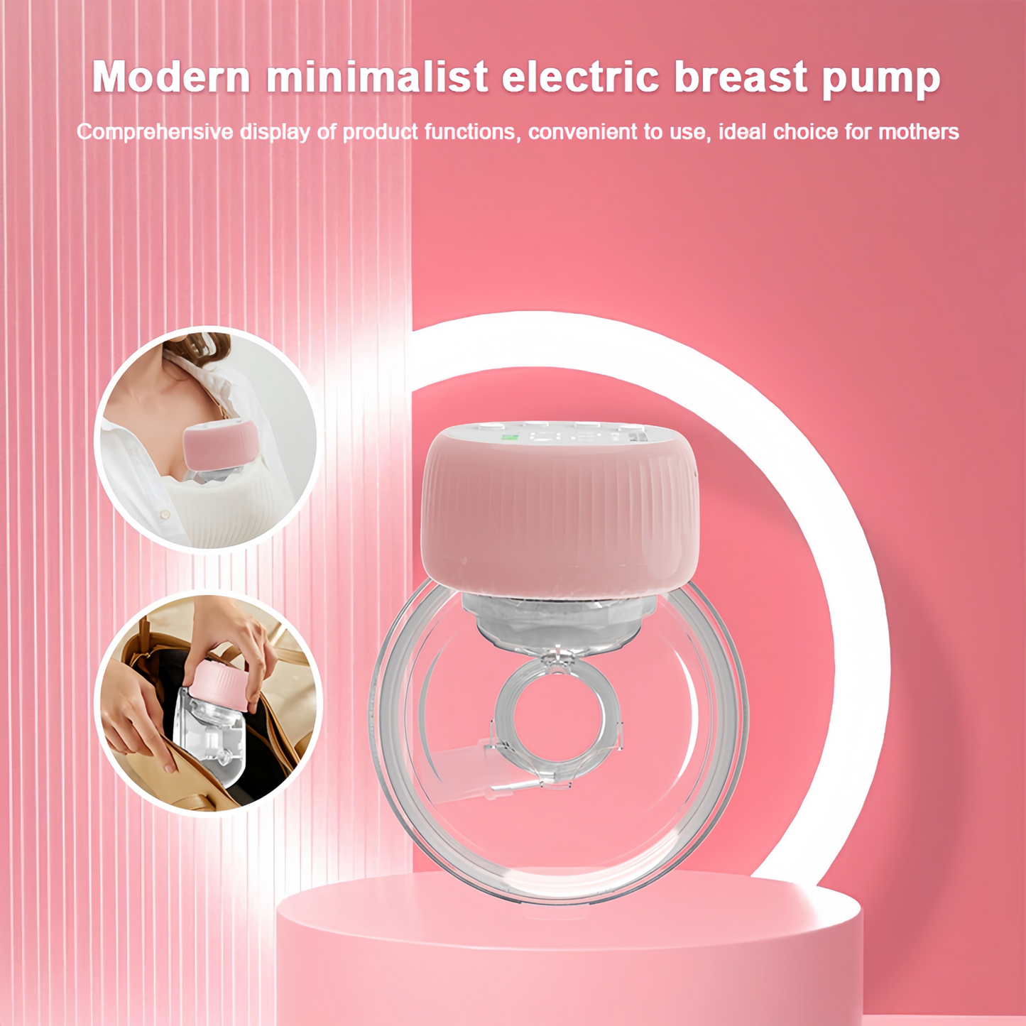 Double love Breast Pump, Hands Free Breast Pump Portable Electric Breast Pump Pink