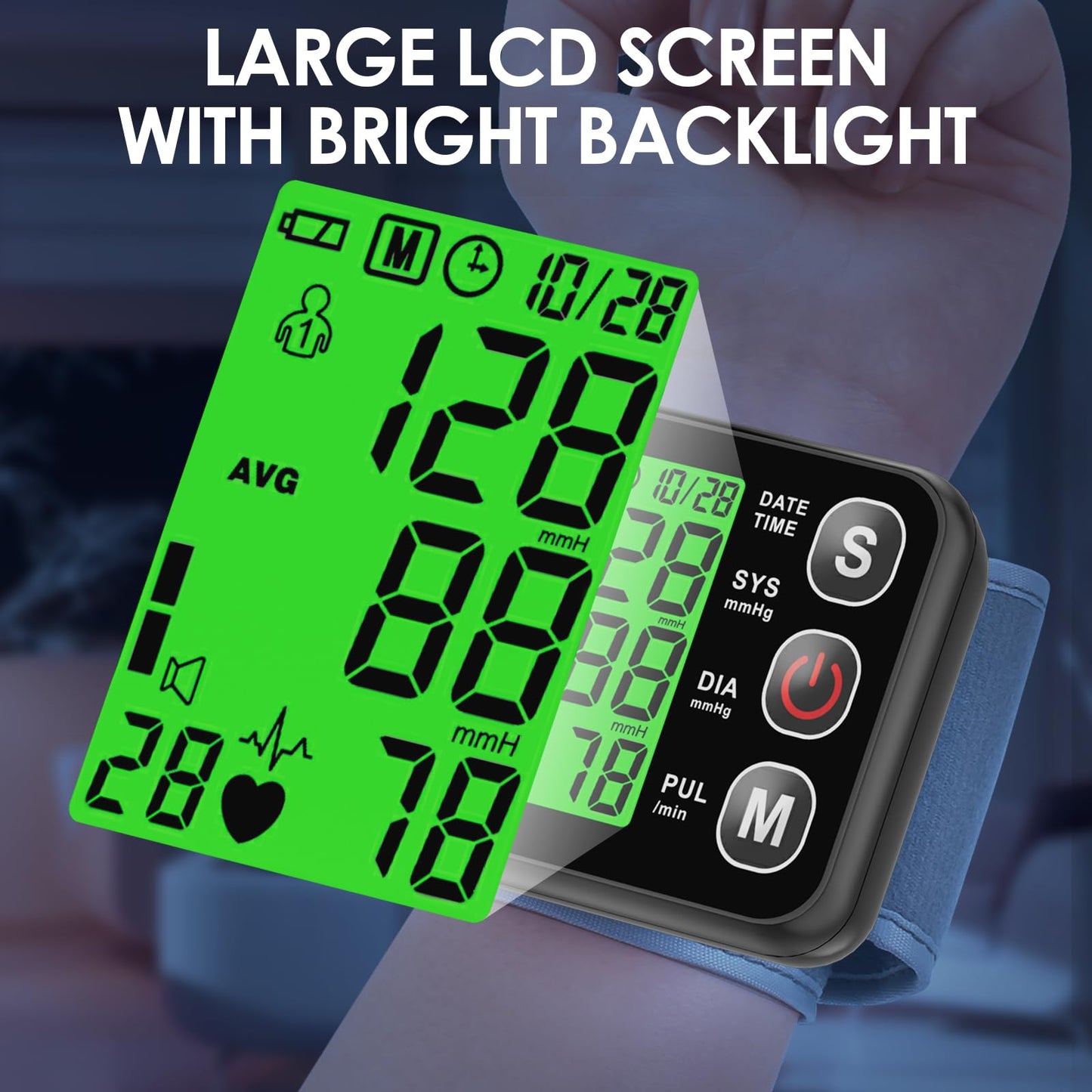 ZIQING Wrist Blood Pressure Monitor -Bp Monitor, Automatic Blood Pressure Cuff 13.5-19.5 cm, High Accuracy, Backlit LCD Screen - 2 * 99 Sets of Memory for Home/Travel/Office Use