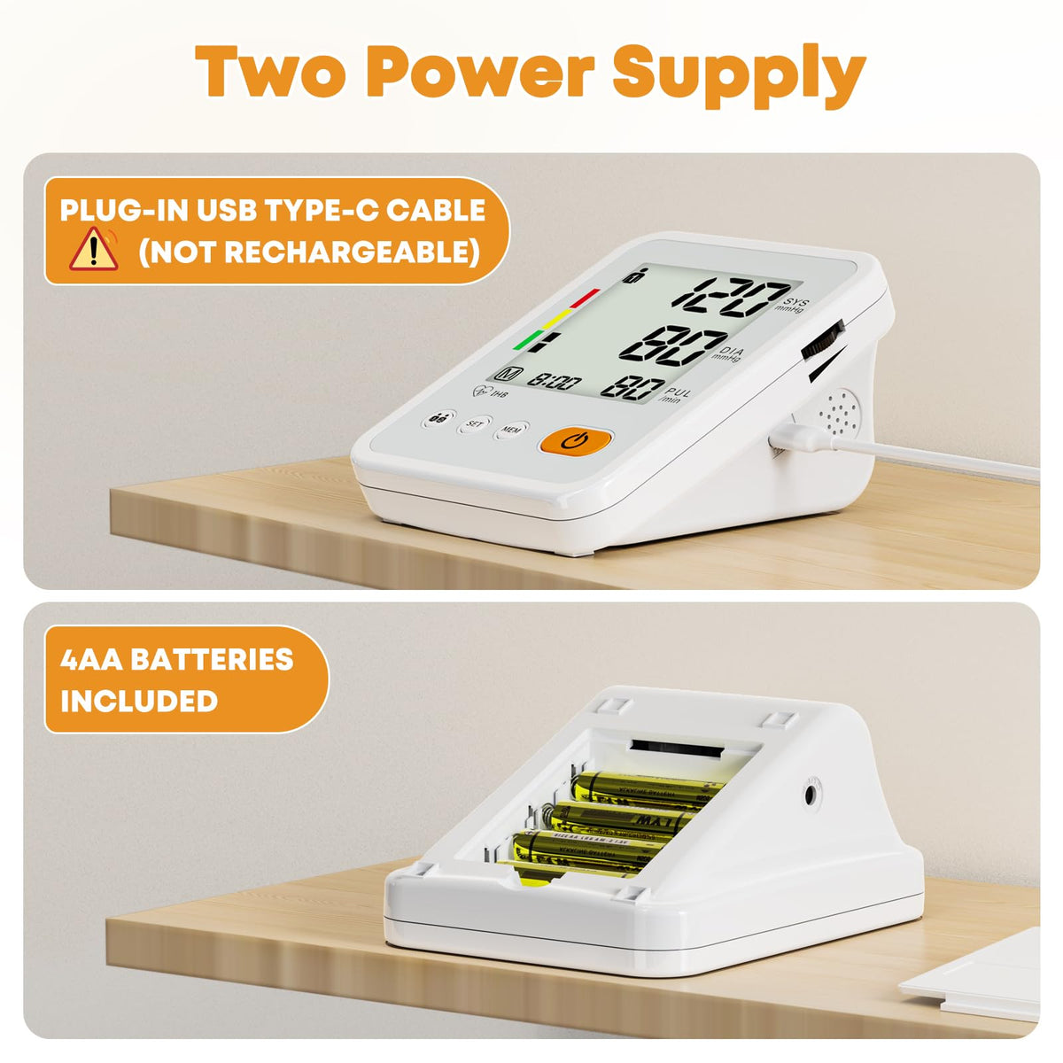 KIKEANG Blood Pressure Monitors for Home Use with 2 Size Cuff (22-42cm & 38-55cm), Blood Pressure Monitor XL & Medium-Large Cuffs, 2 * 120 Memory Sets, 4 Aa Batteries Included