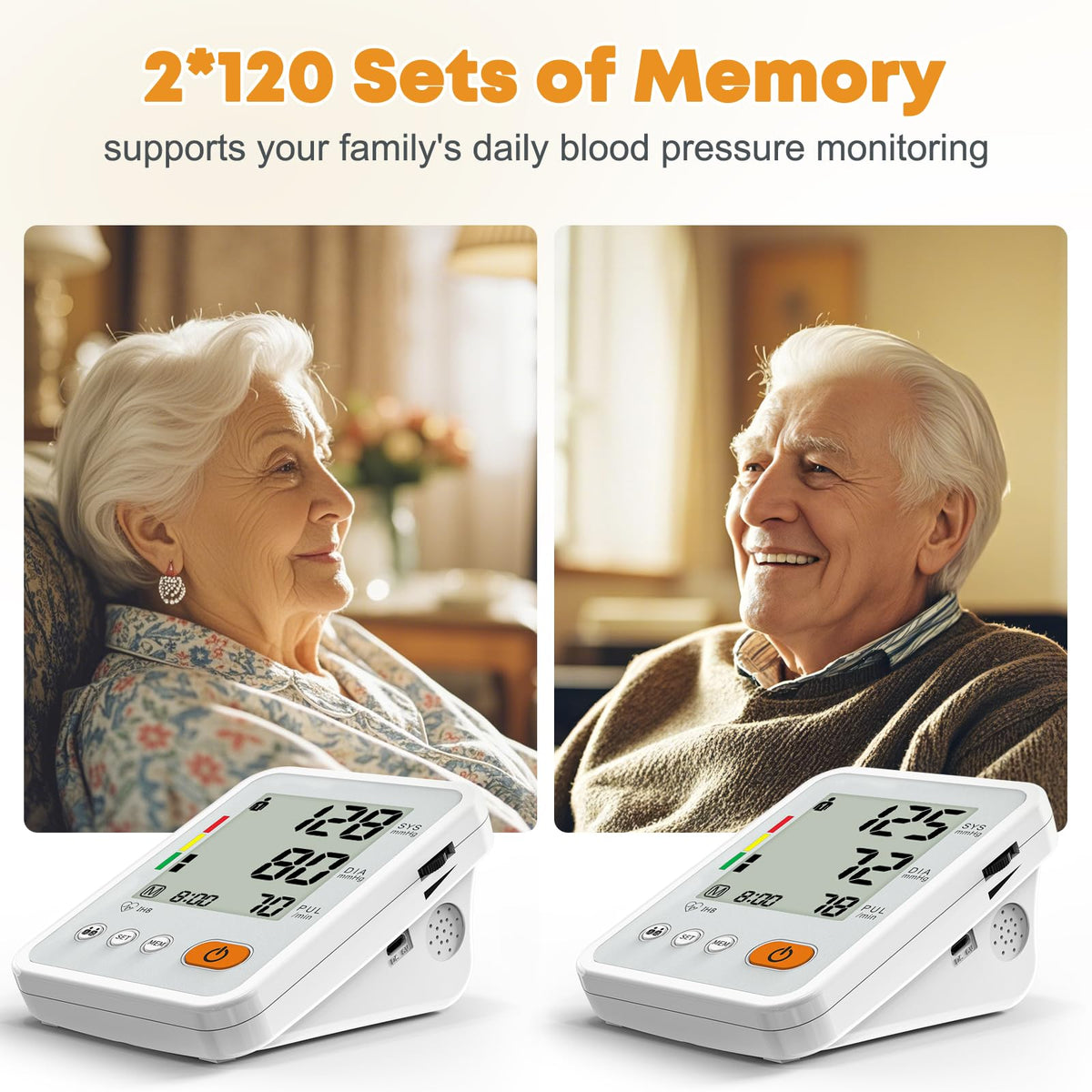 KIKEANG Blood Pressure Monitors for Home Use with 2 Size Cuff (22-42cm & 38-55cm), Blood Pressure Monitor XL & Medium-Large Cuffs, 2 * 120 Memory Sets, 4 Aa Batteries Included