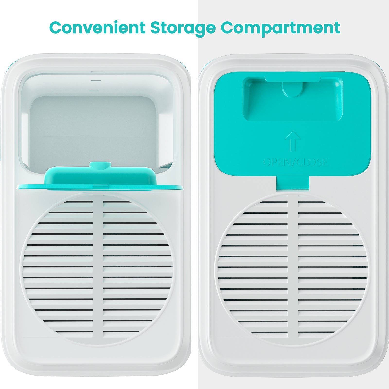 Open and closed accessory storage compartment on WH-02