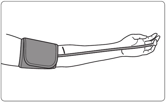 XB-04 manual illustration showing the upper-arm cuff tube directed toward the palm